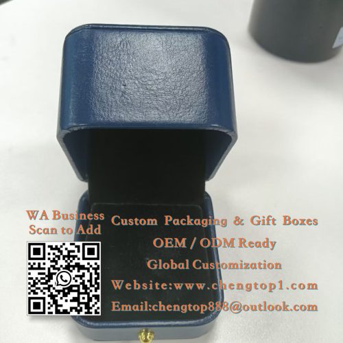 Navy Blue Ring Boxes: Small Leather Jewelry Packaging for Rings & Pendant...