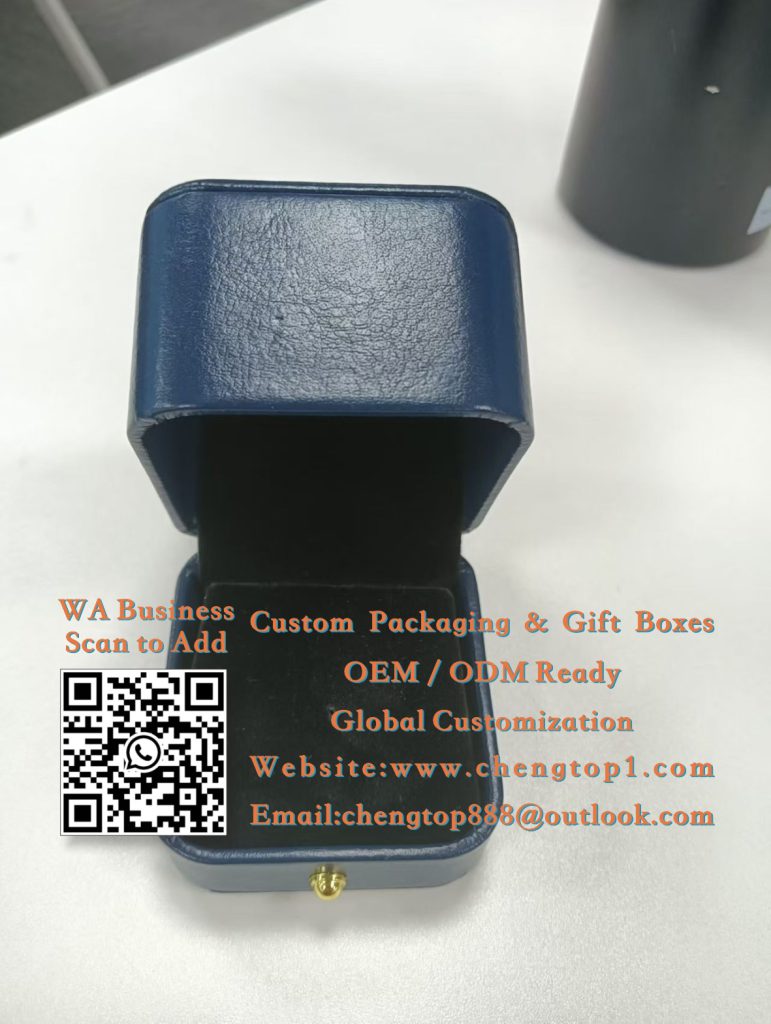 Navy Blue Ring Boxes: Small Leather Jewelry Packaging for Rings & Pendant...
