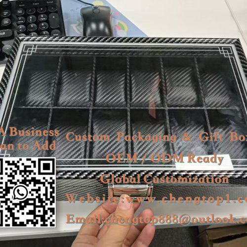 Watch Display Boxes: 12-Slot Carbon Fiber Watch Storage Cases with Glass Windo...