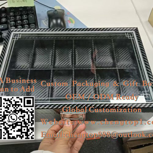 Watch Display Boxes: 12-Slot Carbon Fiber Watch Storage Cases with Glass Windo...