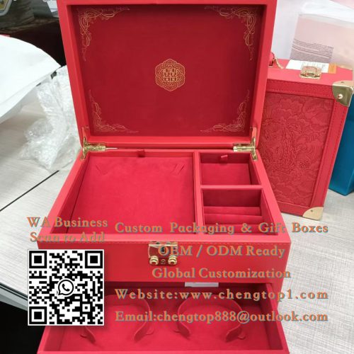 Wedding Jewelry Boxes: Red Bridal Jewelry Storage with Peony Pattern & Double Happiness - Jewelry Boxes - ChengTop Pa...