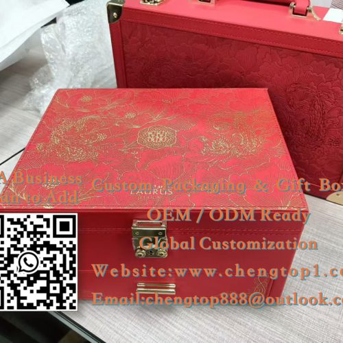 Wedding Jewelry Boxes: Red Bridal Jewelry Storage with Peony Pattern & Double Happiness - Jewelry Boxes - ChengTop Pa...