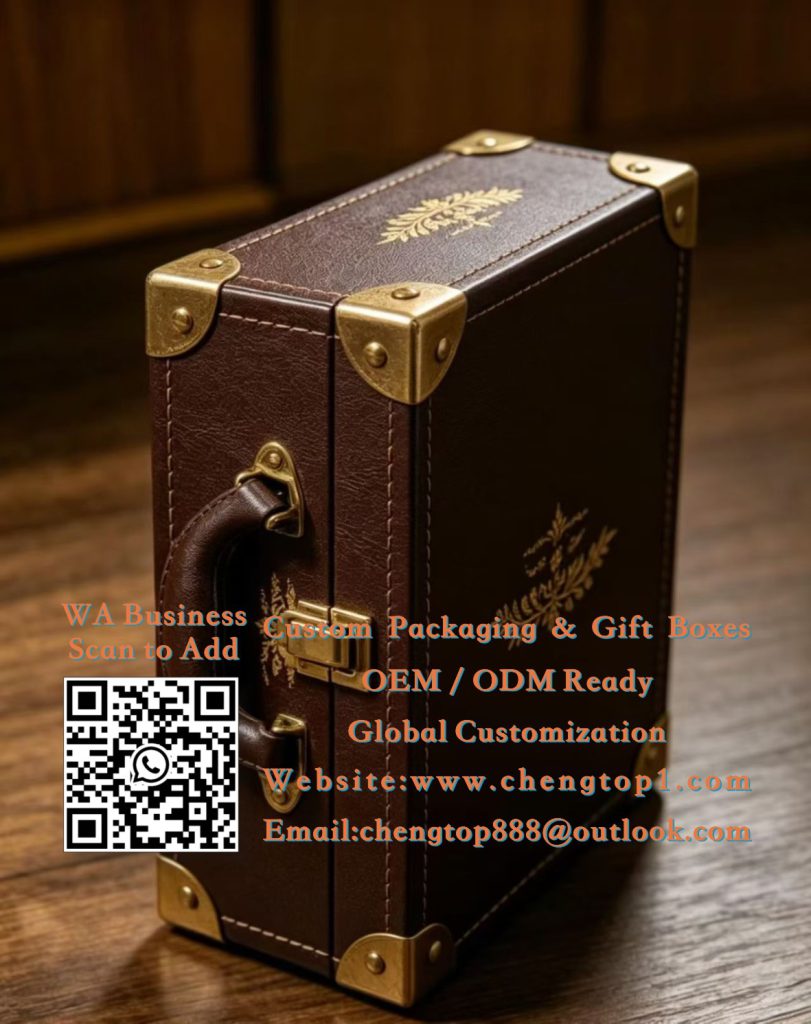 Dark Brown Vintage Trunk Boxes: Antique Suitcase Gift Packaging with Botanical...