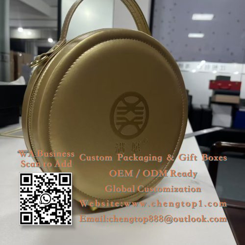 Round Handbag Gift Boxes: Gold Zippered Circular Cases for Premium Gifting - Rigid & Gift Boxes - ChengTop Packaging &...