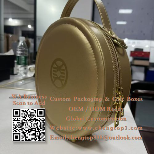 Round Handbag Gift Boxes: Gold Zippered Circular Cases for Premium Gifting - Rigid & Gift Boxes - ChengTop Packaging &...