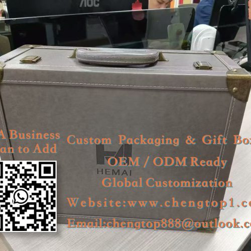 Gray Vintage Trunk Gift Boxes: Corporate Suitcase Packaging with Brass Hardwar...