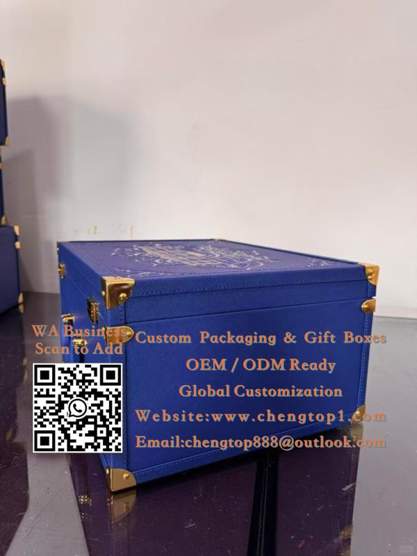 Navy Blue Luxury Trunk Boxes: Diplomatic Gift Cases with Gold Foil Palace Illustration - Rigid & Gift Boxes - ChengTop...