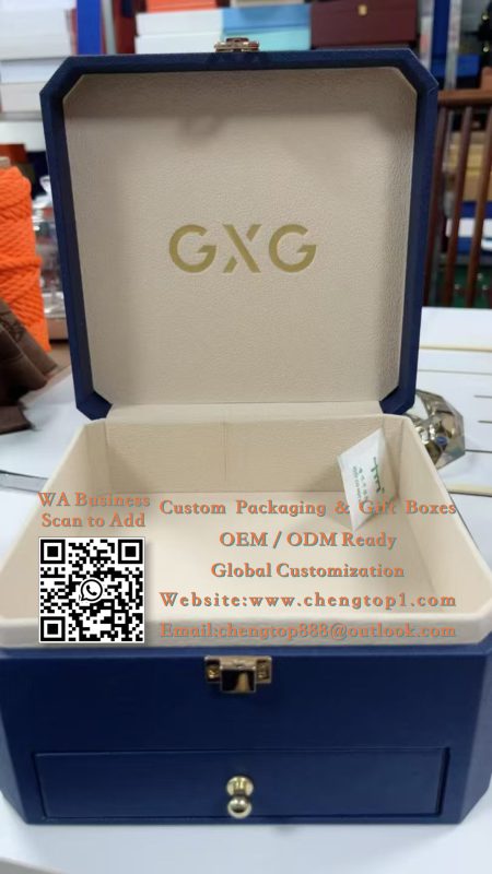 Navy Blue Octagonal Jewelry Boxes: Fashion Brand Gift Cases with Drawer</trp-p...