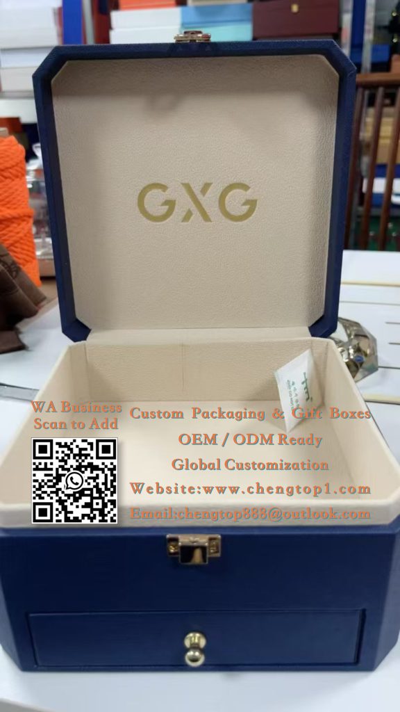 Navy Blue Octagonal Jewelry Boxes: Fashion Brand Gift Cases with Drawer</trp-p...