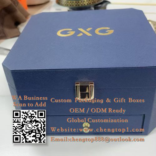 Navy Blue Octagonal Jewelry Boxes: Fashion Brand Gift Cases with Drawer</trp-p...
