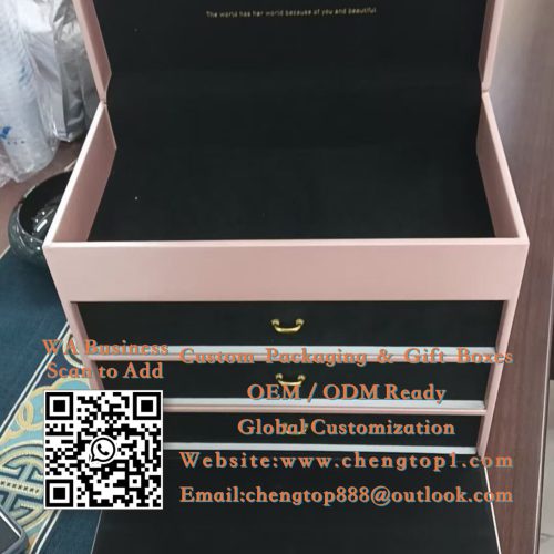 Pink Beauty Trunk Boxes: Handled Rigid Cases for Skincare and Cosmetic Sets</t...