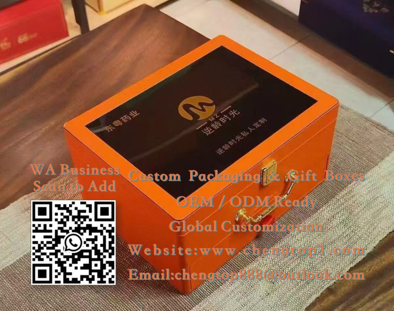 Orange Skincare Treatment Trunk Boxes: Mirror Lid Drawer Cases for Anti-Aging Kits - Cosmetic Boxes - ChengTop Packaging &...