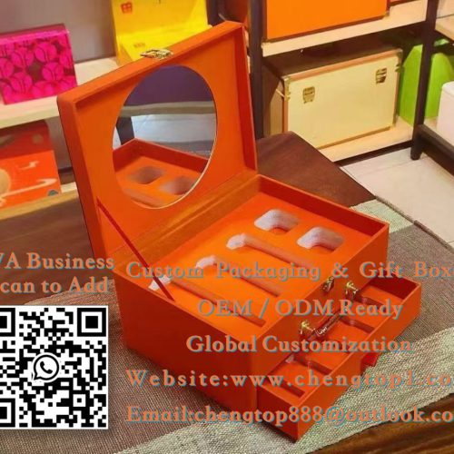 Orange Skincare Treatment Trunk Boxes: Mirror Lid Drawer Cases for Anti-Aging Kits - Cosmetic Boxes - ChengTop Packaging &...