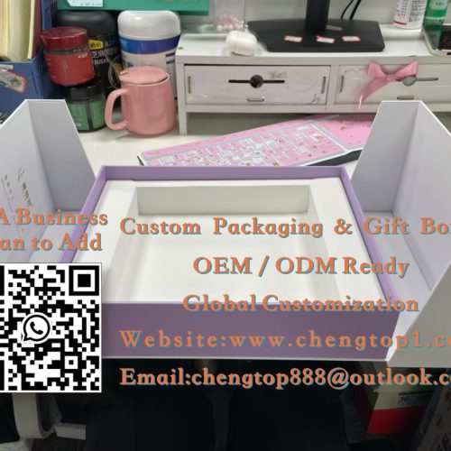 White Dual-Door Skincare Gift Boxes: Embossed Wave Cases with Gold Shield Embl...