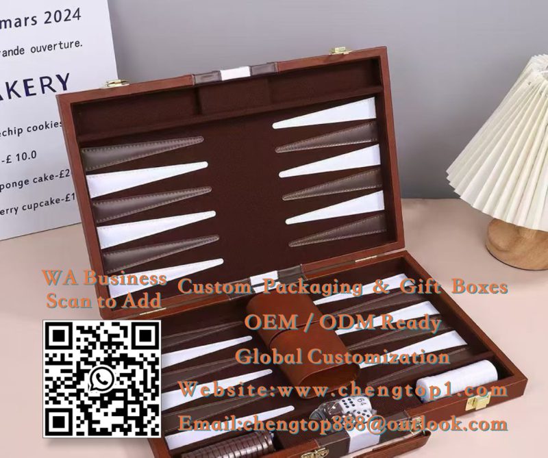 Backgammon Board Game Cases: Navy Leatherette Briefcase Boxes with Printed Poi...