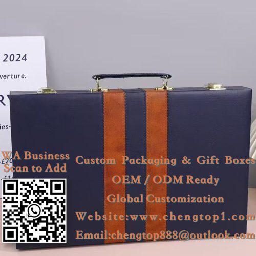 Backgammon Board Game Cases: Navy Leatherette Briefcase Boxes with Printed Poi...